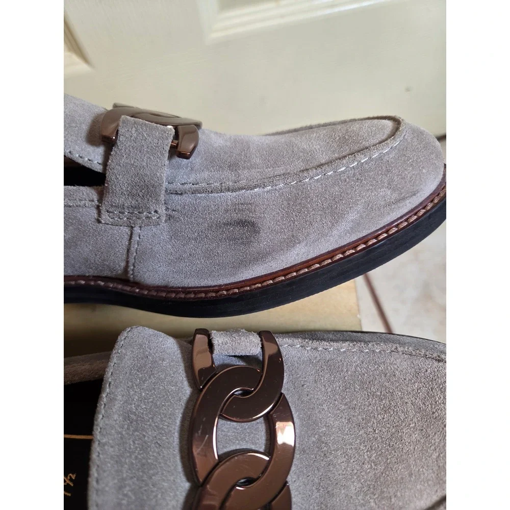 Ara High Soft Grey Suede Chain Link Loafers Womens Size 7.5 UK 5